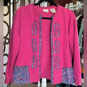 Classic Elements Pink Open Cardigan Sweatshirt Petite L 14-16 Hand Sewn